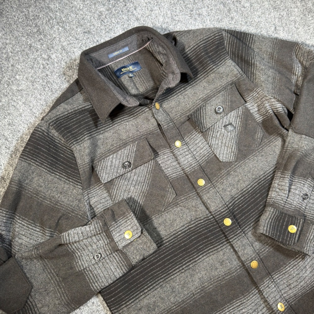 Roark Nordsman Flannel Shirt Mens Medium Gray Striped Wool Blend Heavyweight